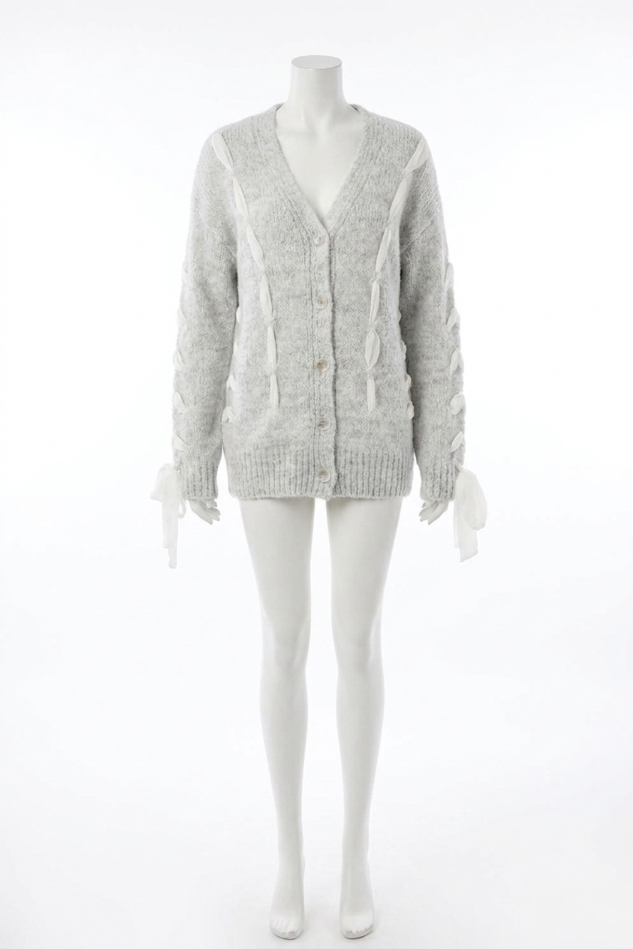 NEW HEM & THREAD chiffon contrast button down cardigan in heather grey